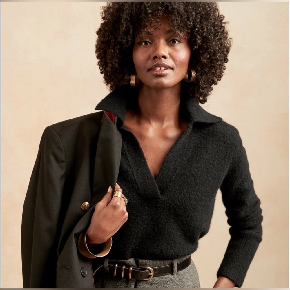 Banana Republic Wool Yak Johnny Collar Cropped Career Pullover Fall Sweater NWOT